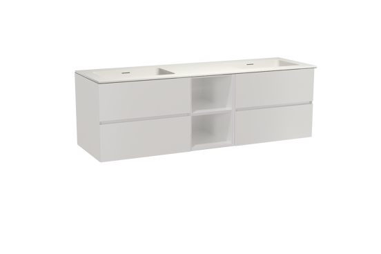 Storke Edge meuble salle de bains suspendu 165 x 52 cm blanc brillant avec Mata double vasque en solid surface blanc mat
