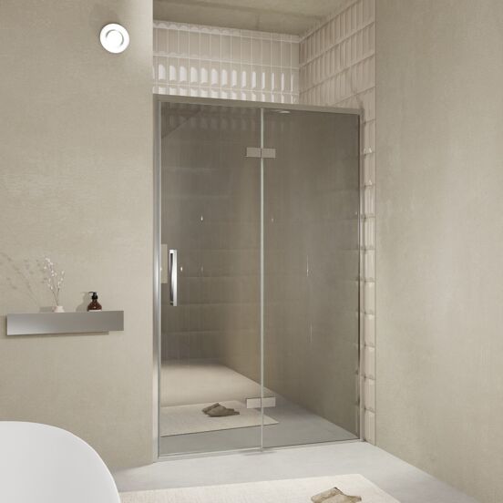 Balmani Senses Design porte pivotante à droite 140 cm x 210 cm verre Miroir Reflex, Profil chrome, coating inclus