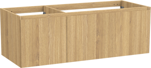 Balmani Idra hängender Waschbeckenunterschrank: 135 x 55 cm, asymmetrisch rechts, Eiche Natur, Furnierholz, 4 Schubladen