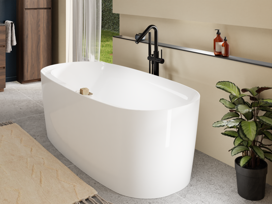 Luca Varess Sutilo Freistehende Badewanne: 170 x 80 cm, Acryl, Weiß glänzend, mit integrierter Ablage