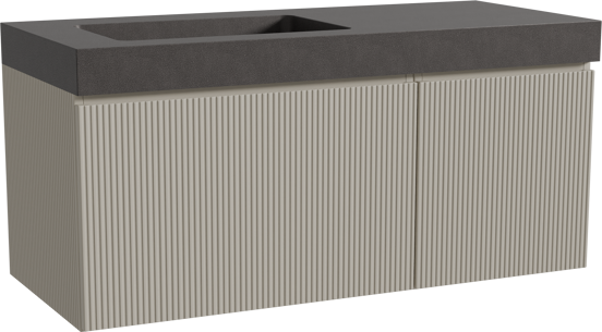 Storke Ribs hängendes Möbelstück Set: 120 x 52 cm, Seidengrau, mit Scuro High Waschtisch links, Quarz, Schwarz matt, Vertikale symmetrische gerade Rippe