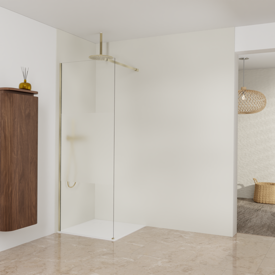 Balmani Modular Walk-In Dusche: 80 x 200 cm, Klarglas mit mattiertem Streifen, Profil Brushed Champagne Gold