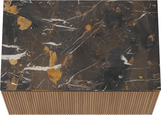 Balmani Eclips meuble salle de bains suspendu 90 x 55 cm Teck avec Stretto tablette simple en Portoro Gold marbre, Nervure droite symétrique verticale