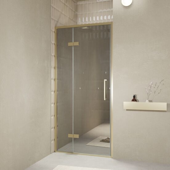 Balmani Senses Design douche draaideur links 100 cm x 210 cm Reflex spiegelglas, Brushed Champagne Gold profielen, met coating