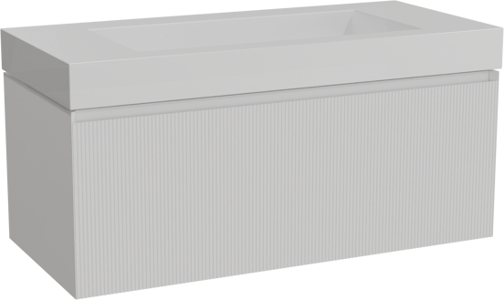 Balmani Fila meuble salle de bains suspendu 120 x 55 cm blanc mat avec Modus lavabo simple pour 2 trous de robinet en solid surface blanc mat, Nervure droite symétrique verticale