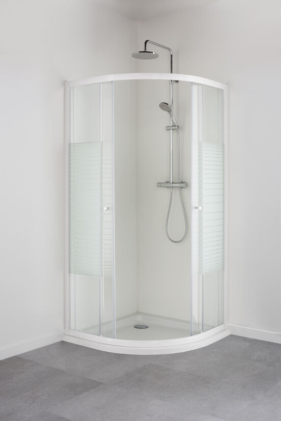 Linie Tarifa paroi de douche quart de rond 90 x 90 cm verre à rayures profil blanc brillant