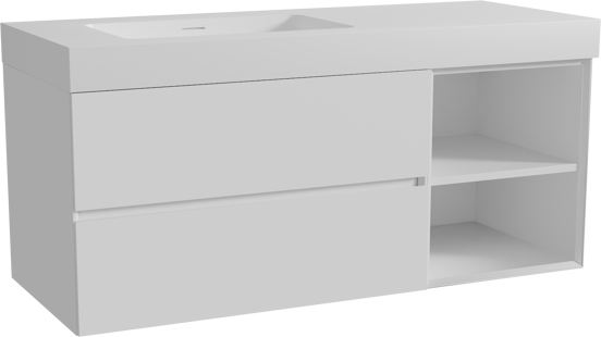 Storke Edge zwevend badmeubel 130 x 52 cm mat wit met Mata High asymmetrisch linkse wastafel in solid surface mat wit