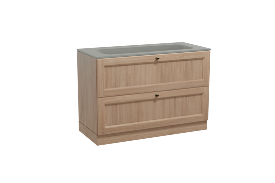Balmani Lemon meuble salle de bains à poser 120 x 55 cm chêne vieilli avec Tablo Strada plan simple pour 2 trous de robinet en marbre composite soie grise