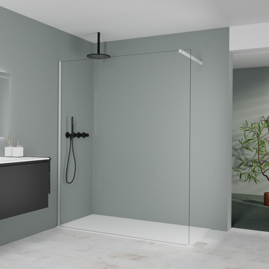 Balmani Modular douche à l'italienne: 170 x 200 cm, Verre transparent, avec coating, Profil Blanc mat