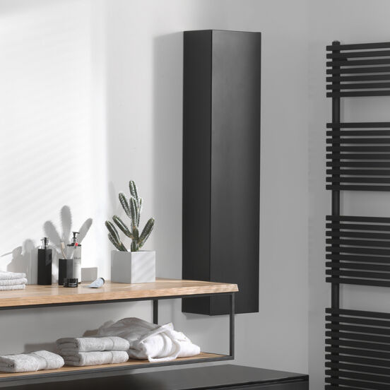 Balmani Mitra Elements/Idra Badhochschrank: Hängend, Schwarz matt, 32 x 20 x 130 cm