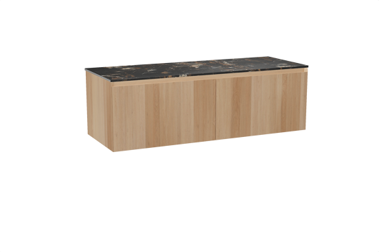 Balmani Idra hängendes Möbelstück Set: 150 x 55 cm, Naturbelassene Eiche, mit Stretto Einzel- oder Doppel Waschtischplatte, Marmor Portoro Gold