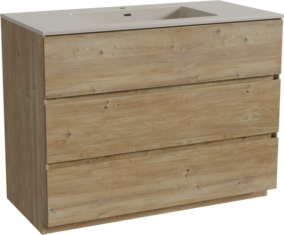 Storke Edge staand badkamermeubel 105 x 52 cm ruwe eik met Diva enkele wastafel in top solid zijdegrijs