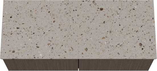 Balmani Forma hängendes Möbelstück Set: 135 x 55 cm, Geräucherte Eiche, mit Stretto Einzel- oder Doppel Waschtischplatte, Terrazzo in Greige, Vertikale symmetrische gerade Rippe