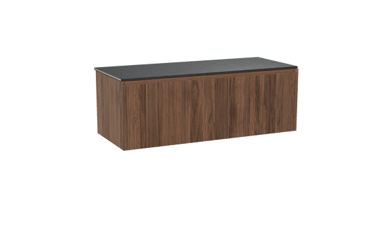 Balmani Fila meuble salle de bains suspendu 135 x 55 cm noyer avec Stretto tablette simple ou double en granit noir, Nervure droite symétrique verticale