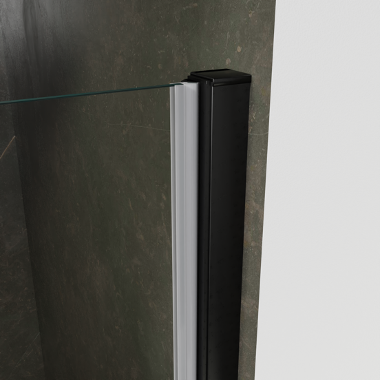Luca Varess Kuresa douche draaideur 85 x 200 cm helder glas met matte strook mat zwart profiel