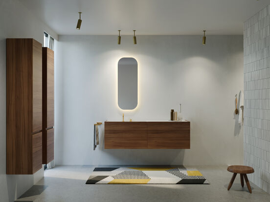 Balmani Giro Arcato afgeronde hoeken badkamerspiegel 41 x 108 cm met spiegelverlichting en anti-damp