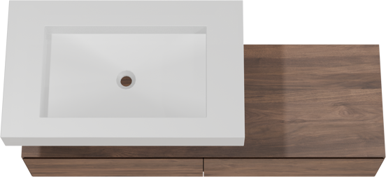 Balmani Mitra Elements zwevend badkamermeubel 150 x 55 cm Amerikaanse notelaar met Modus enkele wastafel 90 cm in solid surface mat wit
