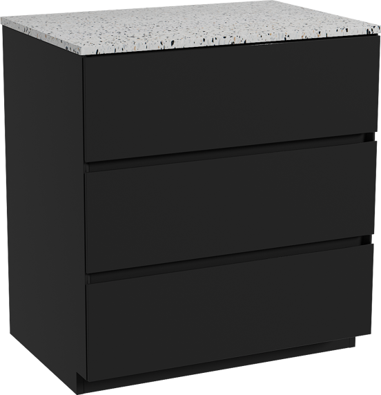 Storke Edge staand badmeubel 75 x 52 cm mat zwart met Tavola enkel wastafelblad in mat wit/zwart terrazzo