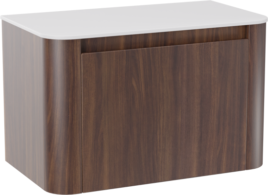Storke Soft meuble salle de bains suspendu 80 x 46 cm noyer avec Tavola Soft tablette simple en Solid Surface blanc mat