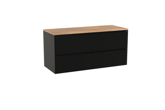 Storke Seda hängendes Möbelstück Set: 130 x 52 cm, Schwarz matt, mit Panton Einzel- oder Doppel Waschtischplatte, Melamin Rohe Eiche