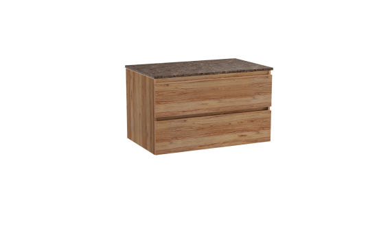 Balmani Lucida zwevend badkamermeubel 90 x 55 cm teak met Stretto enkel tablet in marmer dark emperador