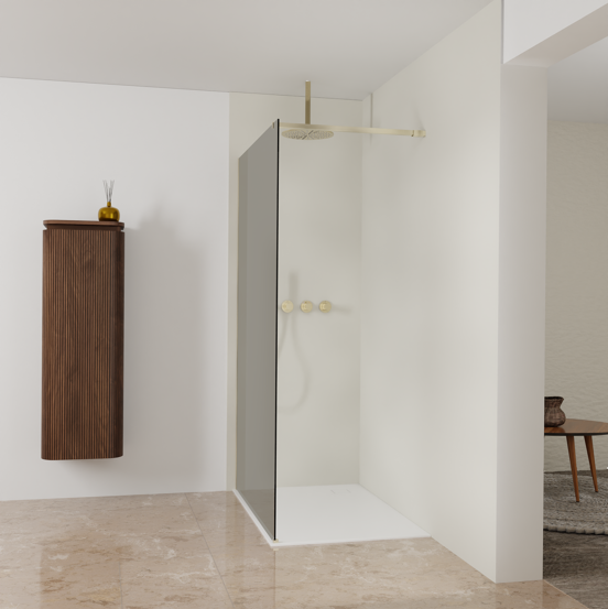 Balmani Modular inloopdouche: 120 x 200 cm, Rookglas, Brushed Champagne Gold profielen