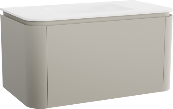 Balmani Moon meuble salle de bains suspendu 100 x 55 cm soie grise avec Moon plan simple en solid surface blanc mat