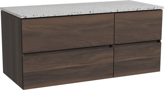Storke Edge meuble salle de bains suspendu 120 x 52 cm noyer avec Tavola tablette simple ou double en blanc/noir mat terrazzo