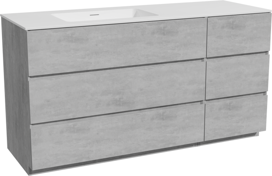 Storke Edge meuble salle de bains à poser 150 x 52 cm béton gris foncé avec Mata plan vasque asymétrique à gauche en solid surface blanc mat