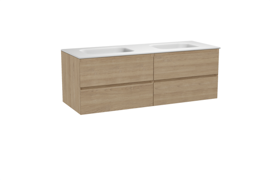 Balmani Mitra meuble salle de bains suspendu 150 x 55 cm chêne naturel avec Tablo Arcato double vasque en solid surface blanc mat