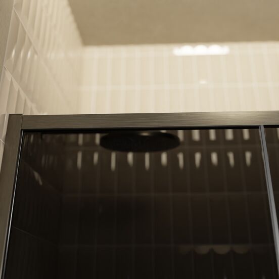 Balmani Senses Design Dusche Schiebetür, umkehrbar, 140 cm x 210 cm, Rauchglas, Profil Brushed GunMetal