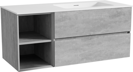 Storke Edge zwevend badmeubel 120 x 52 cm beton donkergrijs met Mata asymmetrisch rechtse wastafel in solid surface mat wit