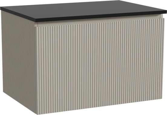 Storke Ribs meuble salle de bains suspendu 75 x 52 cm soie grise avec Panton tablette simple en mdf enduit de poudre noir mat, Nervure droite symétrique verticale