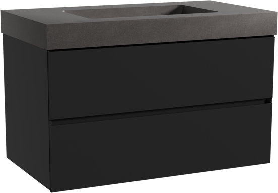 Storke Edge meuble salle de bains suspendu 95 x 52 cm noir mat avec Scuro High plan simple en quartz noir mat