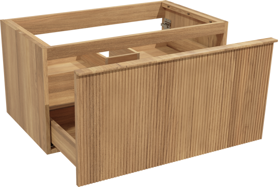 Balmani Forma hängender Waschbeckenunterschrank: 90 x 55 cm, Teak, 2 Schubladen