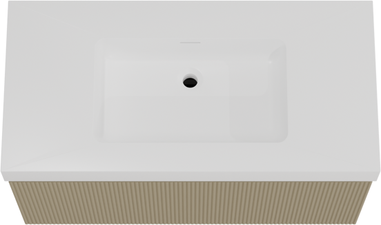 Storke Ribs zwevend badkamermeubel 105 x 52 cm zijdegrijs met Mata High enkele wastafel in solid surface mat wit, Verticale symmetrische rechte ribbel
