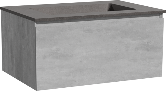 Storke Edge meuble salle de bains suspendu 75 x 52 cm béton gris foncé avec Scuro plan simple en quartz noir mat