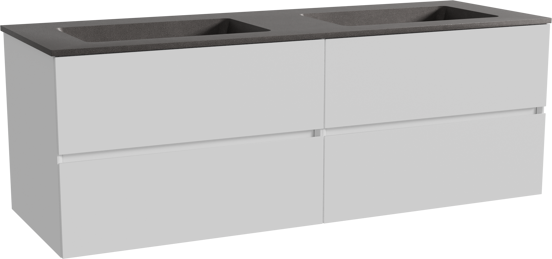Storke Edge zwevend badmeubel 150 x 52 cm mat wit met Scuro dubbele wastafel in kwarts mat zwart