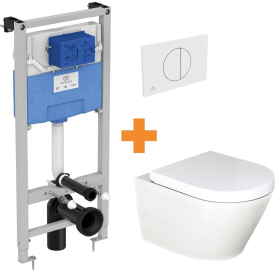 Luca Varess Calibro WC suspendu blanc mat sans bride avec bâti-support et Ideal Standard Oleas M5 blanc mat plaque de commande gratuit