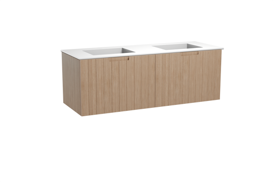 Balmani Adagio meuble salle de bains suspendu 150 x 55 cm chêne vieilli avec Tablo Stretto double vasque en solid surface blanc mat
