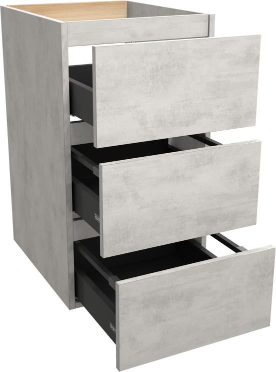 Balmani Lucida stehender Bad-Unterschrank, 45 x 55 cm, Beton silbergrau, 3 Schubladen