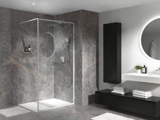 Balmani Framed inloopdouche 120 x 210 cm helder glas mat wit profiel