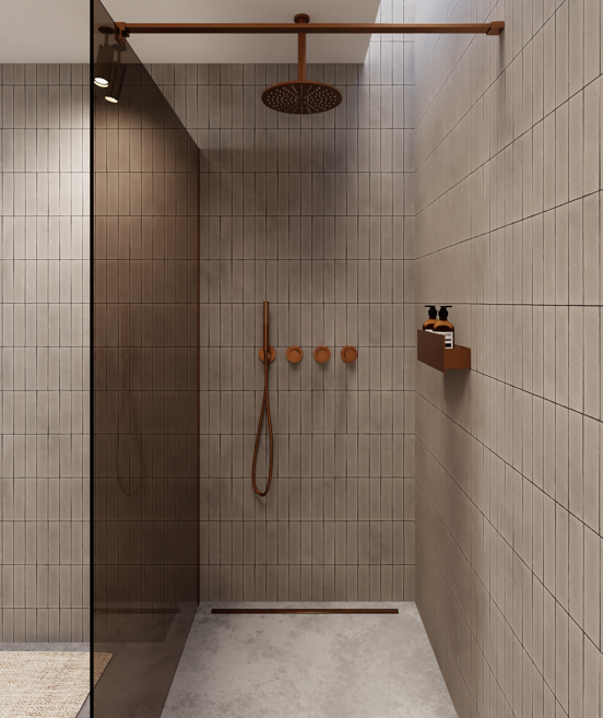 Balmani Modular inloopdouche: 160 x 200 cm, Brons glas, Brushed Rosegold profielen