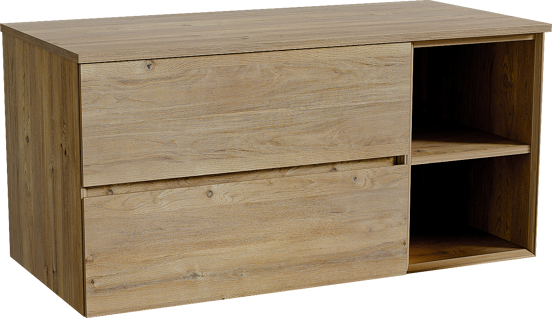 Storke Edge zwevend badmeubel 110 x 52 cm ruw eiken met Panton enkel wastafelblad in melamine ruw eiken