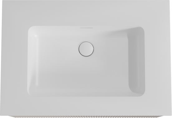 Storke Ribs meuble salle de bains suspendu 75 x 52 cm soie grise avec Mata plan simple en solid surface blanc mat, Nervure droite symétrique verticale