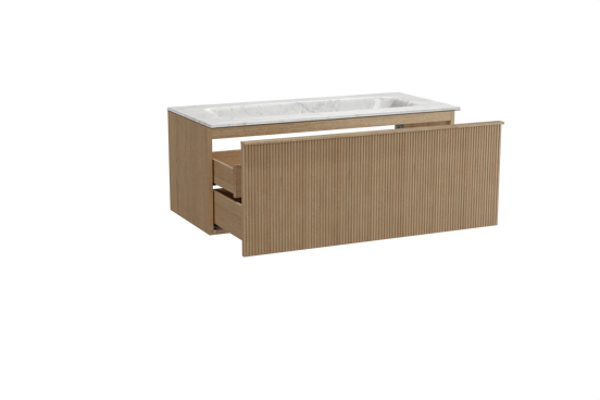 Balmani Forma zwevend badkamermeubel 120 x 55 cm natuur eik met Tablo Arcato enkele wastafel in marmer carrara, Verticale symmetrische rechte ribbel