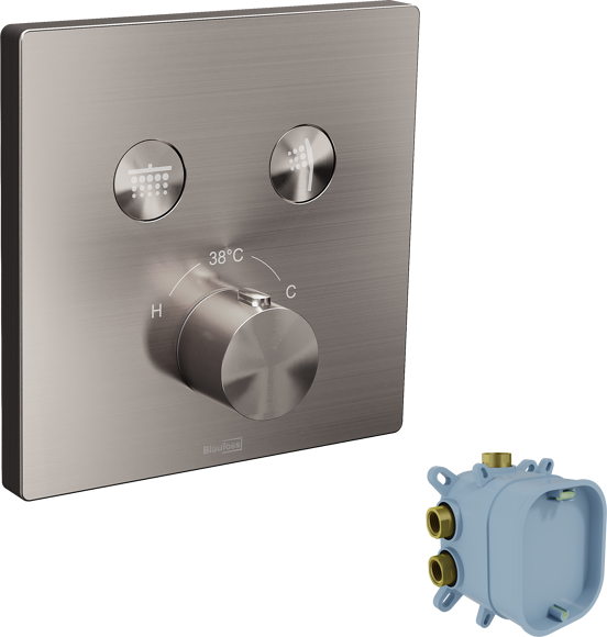 Blaufoss Smartbox Switch-Line Thermostat-Duscharmatur: Unterputz, für 2 Verbraucher, Brushed CoolMetal, Einbauelement inklusive