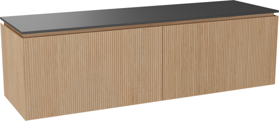 Balmani Eclips meuble salle de bains suspendu 180 x 55 cm Chêne naturelle avec Stretto tablette simple ou double en Granit noir, Nervure droite symétrique verticale
