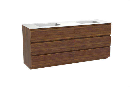Balmani Lucida meuble salle de bains à poser 180 x 55 cm noyer américain avec Tablo Stretto double vasque en solid surface blanc mat