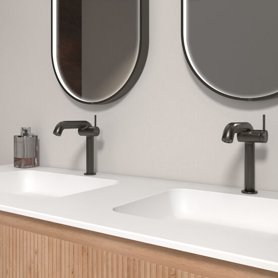 Blaufoss Round M EcoStart standaard wastafelkraan brushed gunmetal